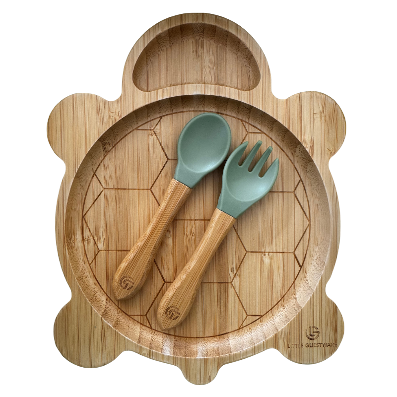 Turtle Bamboo Feeding Set – Plate, Bowl, Spoon & Fork Gift Set