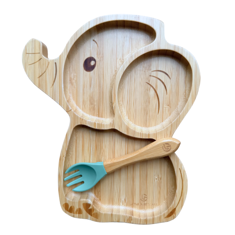 Elephant Bamboo Feeding Set – Plate, Bowl, Spoon & Fork Gift Set