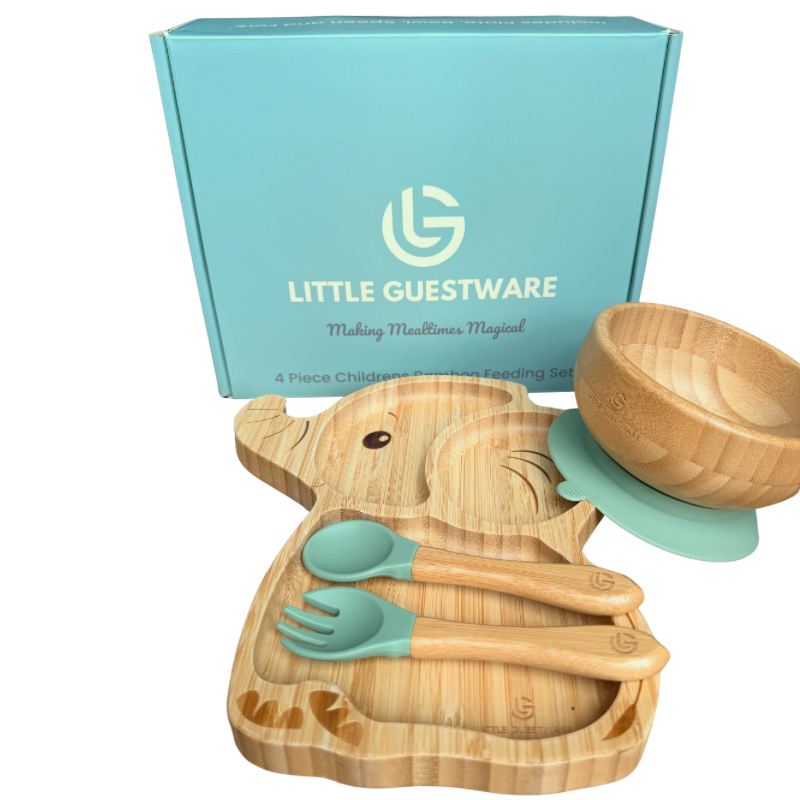 Elephant Bamboo Feeding Set – Plate, Bowl, Spoon & Fork Gift Set