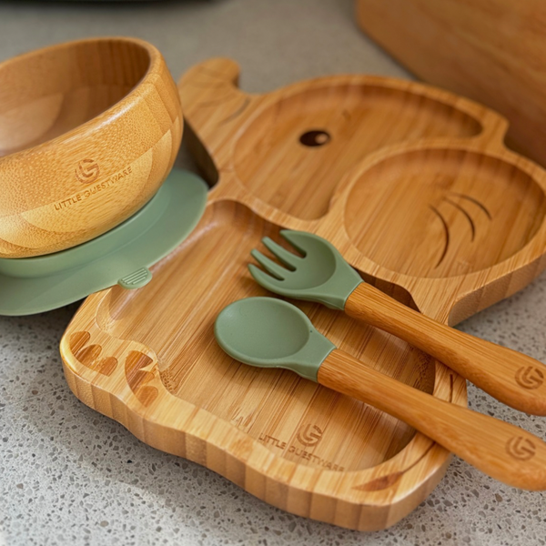 Elephant Bamboo Feeding Set – Plate, Bowl, Spoon & Fork Gift Set
