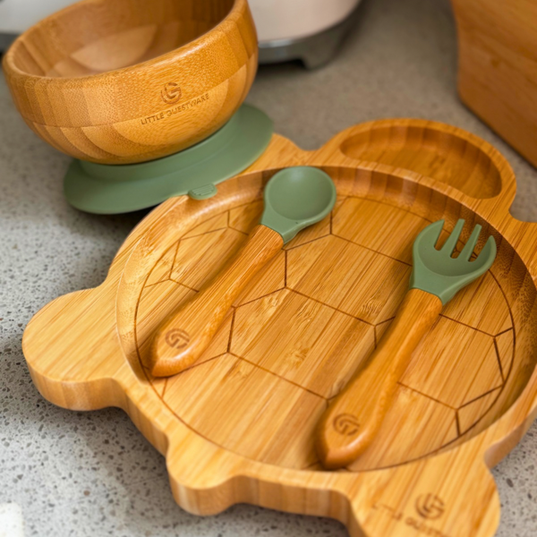 Turtle Bamboo Feeding Set – Plate, Bowl, Spoon & Fork Gift Set