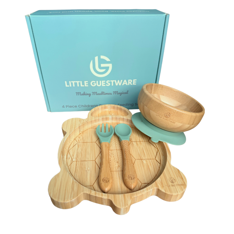 Turtle Bamboo Feeding Set – Plate, Bowl, Spoon & Fork Gift Set