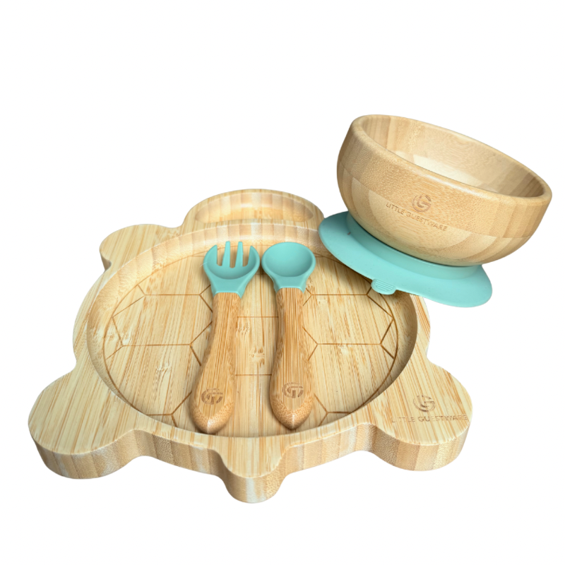 Turtle Bamboo Feeding Set – Plate, Bowl, Spoon & Fork Gift Set